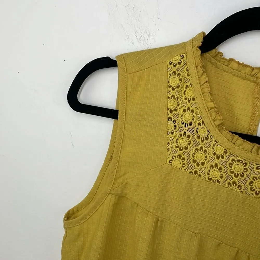 Tulip B Women’s cotton mustard sleeveless top embroidered detail size small